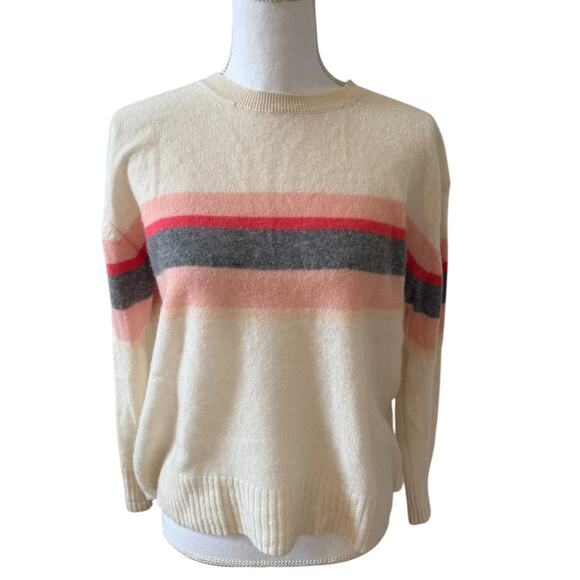 360 Cashmere Oversized Crewneck Sweater Off White Cashmere Pink Stripe S - Picture 2 of 8